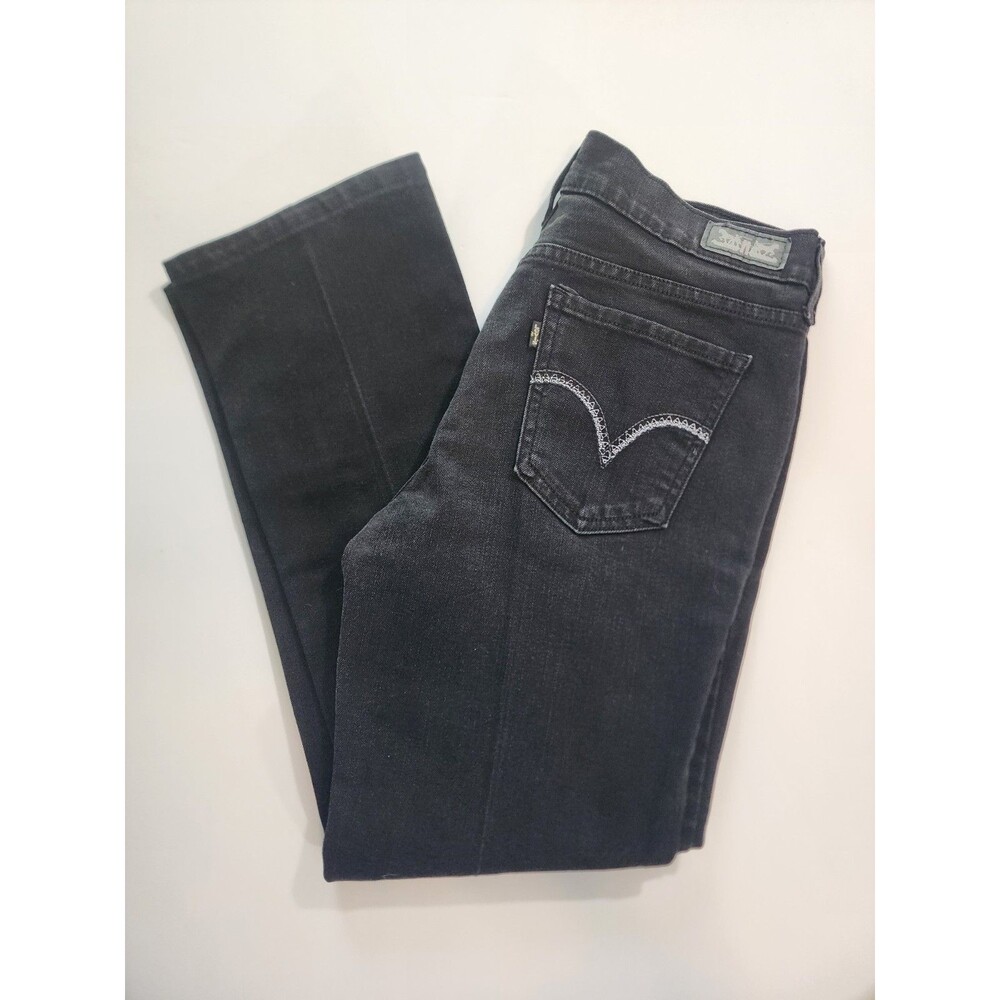 Levi's 505 Straight Leg Black Denim Jeans Women's Size 8L 29x34 embroidery - Picture 5 of 10